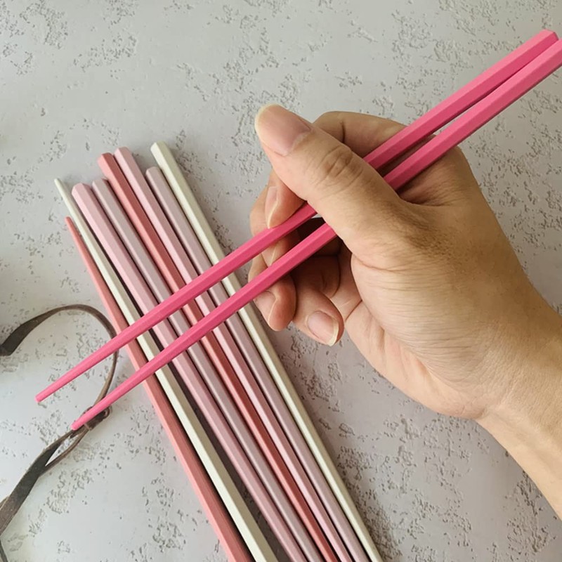 5 Pairs Fiberglass Reusable Chopsticks, Non-Slip, 5 Pairs Set (Pink)