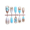 30Pcs Almond Press on Nails Blue Flowers Fake Nails Medium