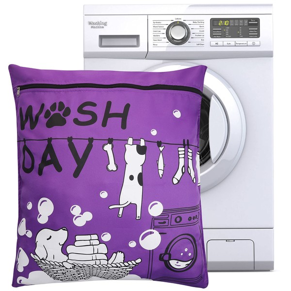 olyee Pet Laundry Bag 70 * 80cm for Washing Machine Petwear Wash Bag, Keep Your Washing Machine Free from Hair-Ideal for Dogs,Cats,Hamsters,Horses's Towels,Blankets,Toys(Purple)