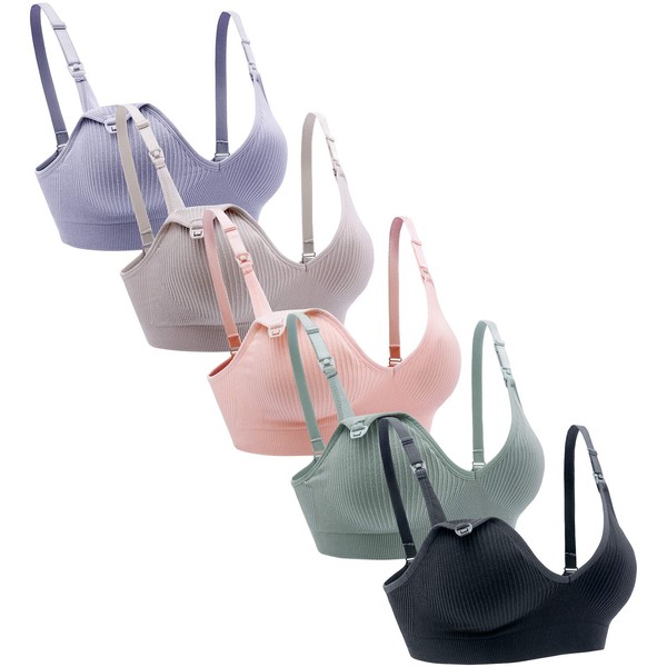 Suekaphin Nursing Bra 5pack Wireless Deep V Neck Maternity Nursing
