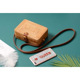 XMLMRY Rattan Bag Summer Straw Beach Bag Woven Wicker Straw Bag Basket Crossbody Shoulder Straw Purse Beach Bags for Women, Golden, X-Large