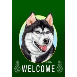 Best of Breed Siberian Husky Black/White - Tomoyo Pitcher Welcome Pineapples Garden Flag