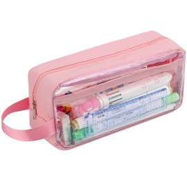hoinya Clear Pencil Case, Clear Exam Pencil Case, Waterproof PVC Clear Toiletries Storage Pouch Bag – Suitable for Stationery, Cosmetic, Makeup, Travel & Office Supplies (Pink)