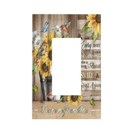 Sunflower 1 Gang Rocker Outlet Light Switch Wall Plate Cover Decorative Single Decora Electrical Faceplate Farmhouse Rustic Country Wooden Plank Butterfly GFCI Switchplate for Bathroom Home Decorate