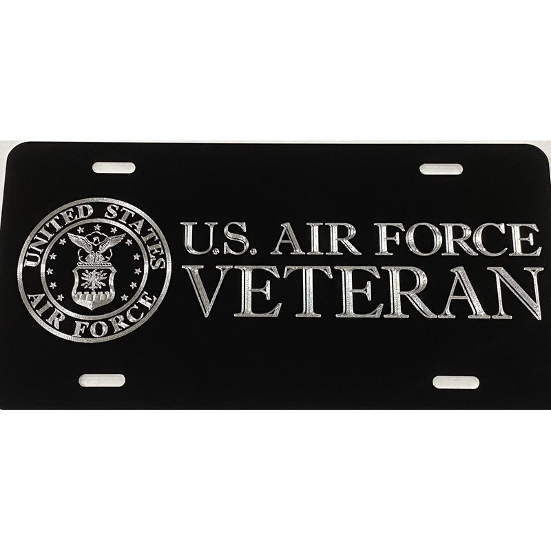 Bold Engraved US Air Force Veteran Aluminum Metal Black Diamond