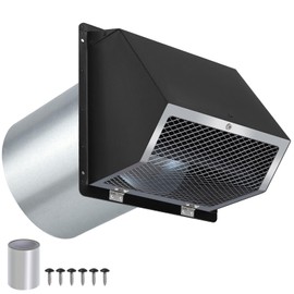 10" Hooded Wall Exhaust Vent Cover Outdoor Hooded Wall Vent with Screen and Damper,Outside Exhaust Dryer Vent Cover Exterior Wall Vent Cover for House Kitchen Range Hood Dryer,Black Hood Wall Vent Cap