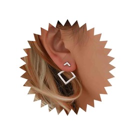 Aneneiceera Boho Rhombus Geometric Earrings Stud Gold Statement Square Dangle Earrings Lightweight Minimalist Square Hoop Drop Vintage Prom Earrings for Women and Girls (Gold), Silver