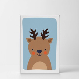 Smile Art Design Cute Deer Blue Background Canvas Print Kids Room Decor Wall Art Baby Room Decor Kids Room Decor Nursery Decor Ready to Hang Made in The USA 36x24