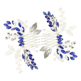 OATIPHO 2 pcs Blue Rhinestone Hair Comb Elegant Leaf Design Bridal Hair Accessories for Weddings Parties Special Occasions Durable Rhinestone for Brides Bridesmaids