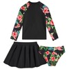 Rashguard for Girls Cute Floral Print Black Swimsuit Long Sleeve