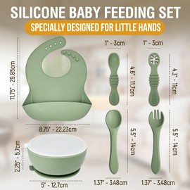 HippoBaby 6 Piece Baby Bowls With Suction and Lids | Toddler Bowl Set with 1 Bowl, 1 Bib, 2 Baby Spoons, 1 Large Spoon, 1 Large Fork, Baby Feeding Essentials (1, Light Blue)