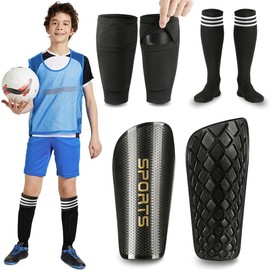 X1 Pro Youth Soccer Shin Guards With Adjustable Sleeves & Long Socks - Lightweight Shin Pad Set For Boys Girls Ages 2-16 - Color: Black, Size: L(Kids, 9-12years）