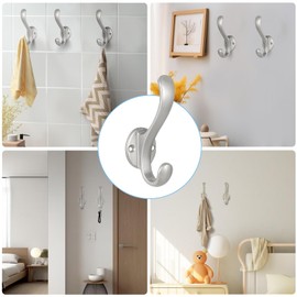 PEOIAOY 10 Pack Coat Hooks Wall Mount Heavy Duty Utility Retro Double Hooks for Hanging Coats,Hat, Towel, Key, Robe, Scarf, Bag, Cap (Silver)