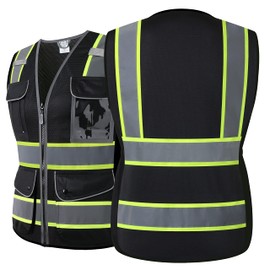 HATAUNKI High Visibility Reflection Peacock Mesh Safety Vests with 9 Pockets and Front Zipper, hi vis safety vest for Women, Meets ANSI/ISEA Standards(Peacock-16,M)