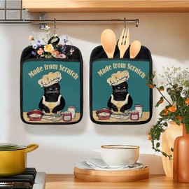 HUGANE Vintage Black Cat Baker Pot Holders for Kitchen, Black Cat Gifts for Women, Made from Scratch Heat Resistant Hot Pads and Oven Mitts for Baking Cooking