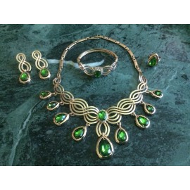 Unbranded 18k Gold Plated Magnificent Jewelry Set - Green Austrian Crystal & CZ