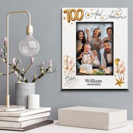 BELLA BUSTA-Personalize-100 and Fabulous-Happy Hundred Birthday Keepsake For Friends, Women, Men, Wife, Husband, Mom, Dad-Personalize UV Print Picture Frame (5x7 VERTICAL)