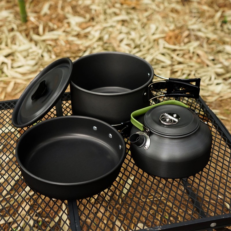 Camping Cookware Portable Nonstick Pot and Pan Set with Kettle