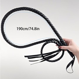 XoeLLe Black Whip Leather Bullwhip 1.9 m, Whip Horse Riding Whip, Whip for Slaves, Play Whip for Bedroom, Exotic Whip, Cat Woman Costume, Cosplay Costume Accessories