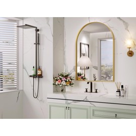 JIINGYO Arch Mirror, 24 x 32 Inch Gold Arch Mirror for Bathroom, Arched Wall Mirror, Aluminum Alloy Frame Gold Bathroom Vanity Mirror for Living Room Bedroom Entryway Mantel Hallways Decor