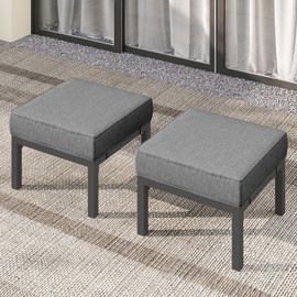 Solaste Outdoor Footstools Patio Ottoman Set of 2, Aluminum All-Weather Outdoor Footrest Seat with Removable Cushions, Patio Furniture Ottomans for Garden, Backyard, Poolside-Gray