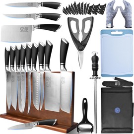 XYJ Knives,Professional Knife Sets for Master Chefs,13 Pcs Chef Knife Set with Magnetic Knife Block,Meat Cleaver Butcher for Camping