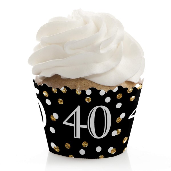 Adult 40th Birthday - Gold - Birthday Party Decorations - Party Cupcake Wrappers - Set of 12