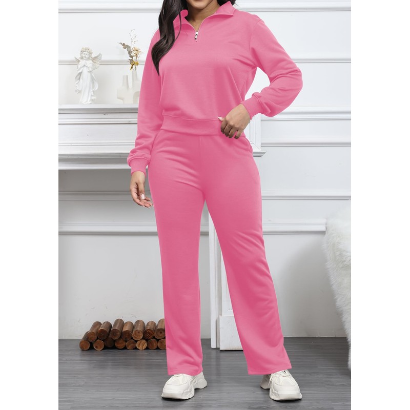 MOEENCN Women 2 Piece Outfits Sweatsuit Oversized Half Zip Sweatshirt