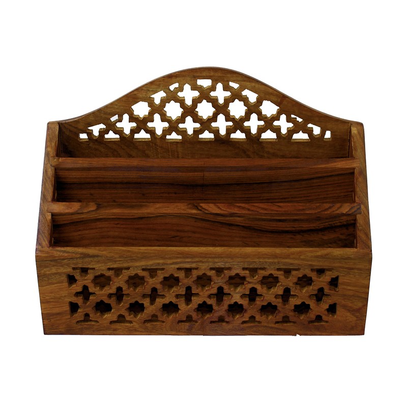 Letter Rack Vintage Desk Wooden Hand Carved Holder Barroon Jali