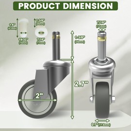 MySit 2 Inch Swivel Stem Caster 7/16" x 1-3/8" Stem Thermoplastic Rubber TPR Replacement Wheels for Rubbermaid Mop Bucket Shop Vac Weber Grill, Pack of 4