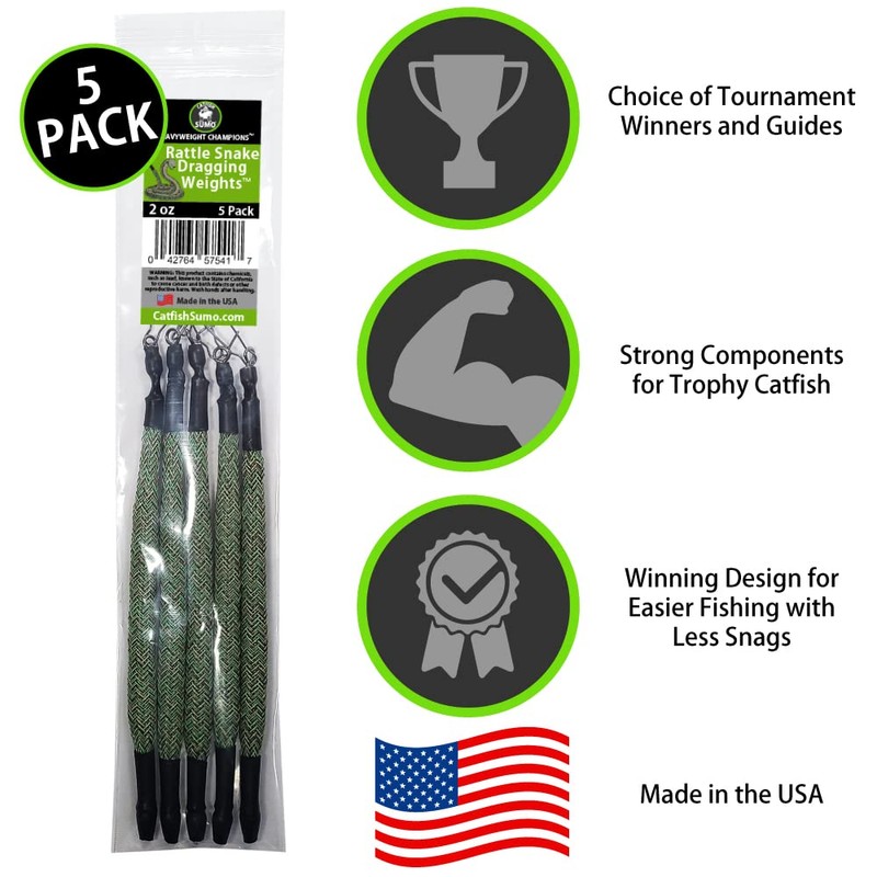 Rattle Snake Dragging Weights, Snagless Sinkers for Dragging, Trolling, and