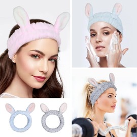 Ygreato Ygreato 4 Pack Elastic Makeup Headbands for Women, Girls' Soft Flannel Bunny Ears Headbands Head Wraps, SPA Headband for Washing Face