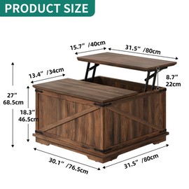YITAHOME Farmhouse Lift Top Coffee Table for Living Room, Square Wood Coffee Table with Large Hidden Storage Compartment, Rustic Cocktail Table with Hinged Lift Top for Home Office, Reclaimed Barnwood