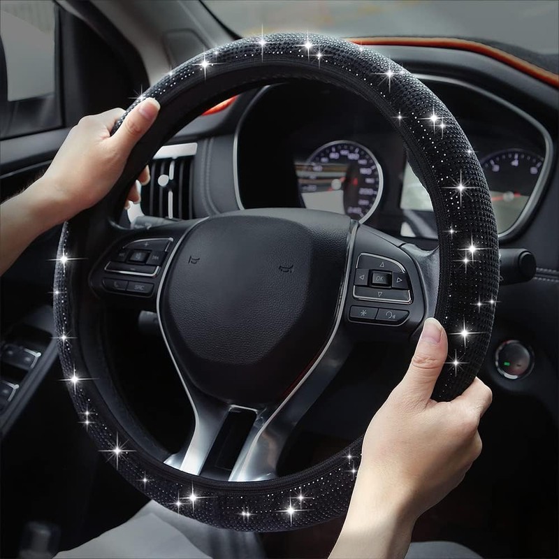 Linyongc Sparkling Crystal Car Steering Wheel Cover, 1Pc, Universal Fit,