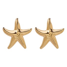 Chunky Star Starfish Dangle Earrings for Women Hypoallergenic Gold Plated Big Ocean Seashell Statement Charms Drop Dangling Stud Earring Lightweight Beach Holiday Party Jewelry (Gold)