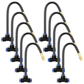 Zonon 10 Pcs Brass Misting Nozzles Tee with 8" Built in Hose for 0.32"/8 mm Tubing 360 Degree Rotation Adjustable Water Mister Nozzle Thread Sprayer Misting Part Accessories for Patio Outdoor Cooling