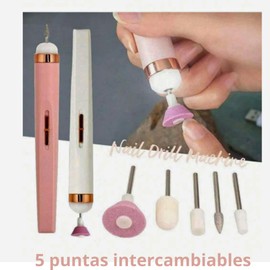 Pulidor de Uñas Recargable 5 en 1 con Luz LED Taladro esmeril set manicure puntas intercambiables (BLANCO)