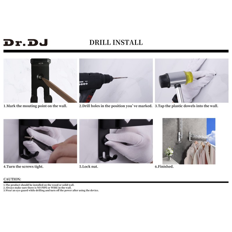 Dr.DJ Wall Mount Coat Hanger Holder Silver Clothes Drying Organizer