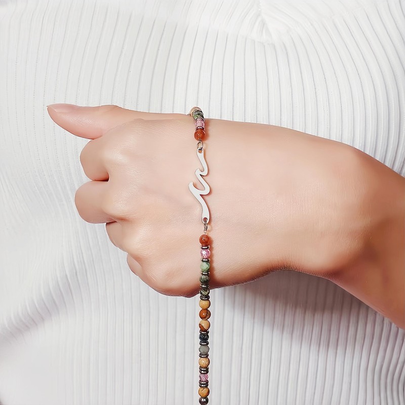 CINSKYING Natural Stone Wave Bracelet for Women, Inspirational Gift (M4)