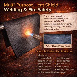 12"X12"X1/5'' Heat Shield Thermal Barrier Blanket Insulation Reflective Material High Temp Protection Carbon Felt for Stove Welders, Stuff for DIY Alcohol Burners, Heat Resistant Up To 3000°F 2Pack