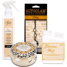 Tyler Candle Company - Diva Glamorous Gift Suite VI - (On Demand Room Spary, Glamorous Wash, Jar Candle, Autoglam)