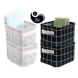 AARAINBOW 4 paquetes de cestas de almacenamiento de lona, mini cubos de almacenamiento para maquillaje, revestimientos de juguetes, cestas de almacenamiento de libros con asas para estantes y escritorios (2 negros + 2 grises)