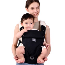 Bebamour Baby Carrier Ergonomic Infant Carrier for 7-32lbs, Adjustable Knob for Baby Hip Healthy Develop, Soft Cotton Infant Carrier,Front and Back Baby Carrier with 2 Teething Pads (Black)