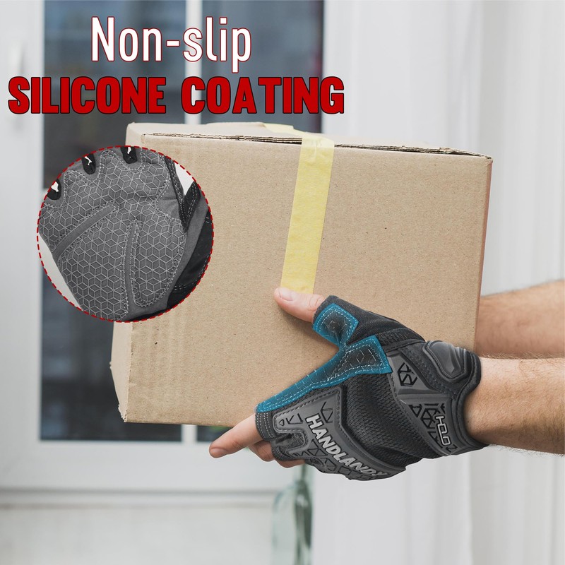 HANDLANDY Fingerless Work Gloves for Men, Half Finger Work Glove,