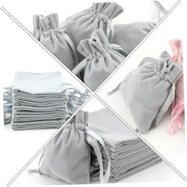 Healeved 18pcs Velour Drawstring Bag for Women Practical Fabric Cosmetic Bags for Travel Office and Everyday Use Grey Storage Pouches for Jewelry and Essentials