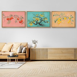 MUDECOR Framed Canvas Print Wall Art Elegant Peach Blossom Pastel Pink Oriental Botanical Nature Wilderness Illustrations for Living Room, Bedroom, Office - 16"x24"x3 Natural