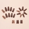 Brown Press on Nails Medium Square Fake Nails Flower Leaf