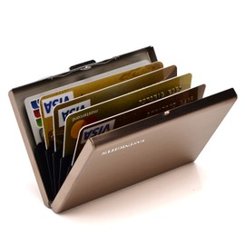 EASTNIGHTS RFID Credit Card Holder Metal Wallet Slim Credit Card Case Protector Business Card Holder for Men or Women, rose gold, Modern