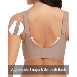 WOWENY Wireless Bras Padded with Support Seamless V Neck Lace Bralette Non Wired Comfy Bustier Everyday Bras for Women[Coffee, M]