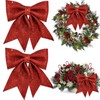 TONIFUL 2pcs Glitter shiny Bow Red Sparkling Christmas Bow for